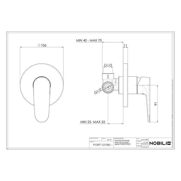 MEZCLADOR DE DUCHA EMPOTRADO NOBILI PORTOFINO CART