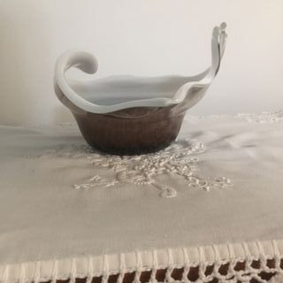 Centrotavola in vetro bianco e marrone 38x24x14