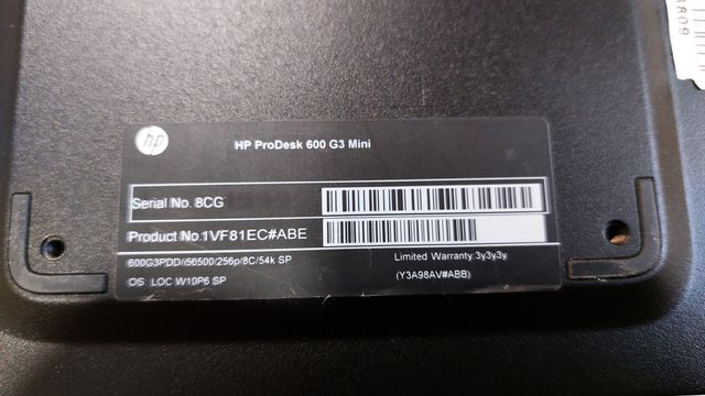 Ordenador HP Prodesk 600 G3 mini I5-6500T 2.5 GHz.