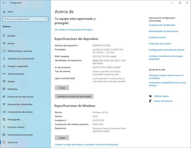 Ordenador HP Prodesk 600 G3 mini I5-6500T 2.5 GHz.