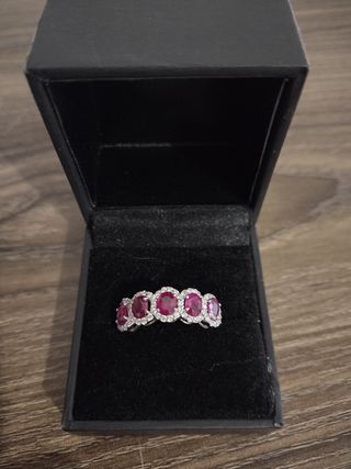 Anillo Oro Blanco Diamantes y Rubíes Ocasión ‼️