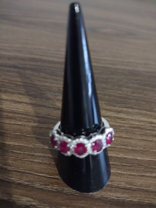 Anillo Oro Blanco Diamantes y Rubíes Ocasión ‼️