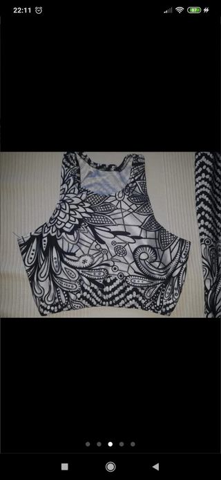 Conjunto top y falda M NUEVO blanco negr