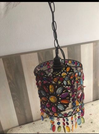 Lampara techo de forja y cristales de colores