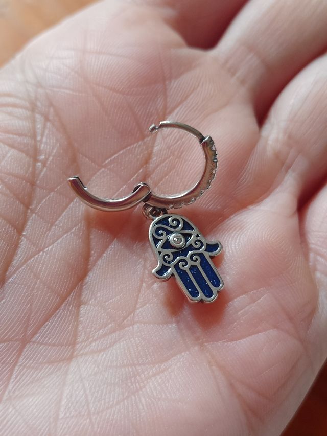 Pendientes aro Mano Fátima azul plata