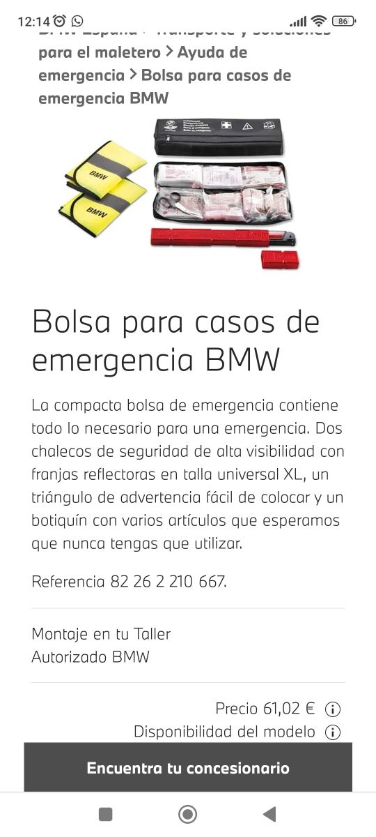 Bolsa de emergencia BMW