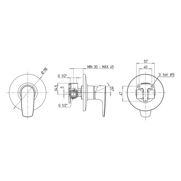 PAINI MEZCLADOR DE DUCHA EMPOTRADO VERTICAL CROMAD