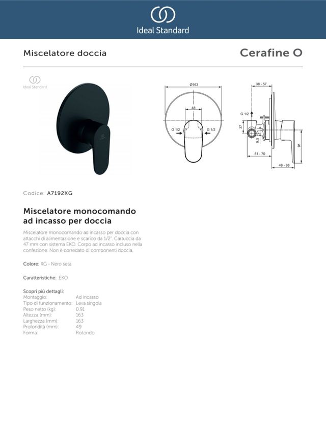 IDEAL STANDARD MEZCLADOR DE DUCHA EMPOTRADO CERAFI