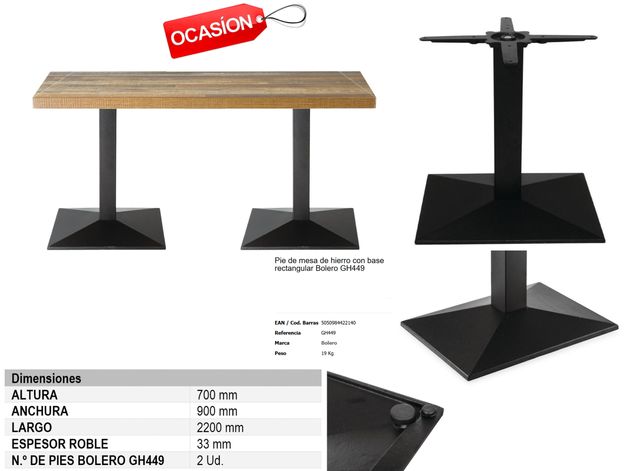 ✅👍 MESA ROBLE 33m/m + 2 PIES BOLERO GH449 70cm At