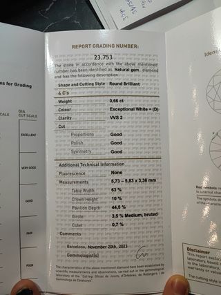 Diamante talla brillante 0'66ct