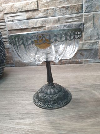 Porta bonbon metallo cristallo vintage 