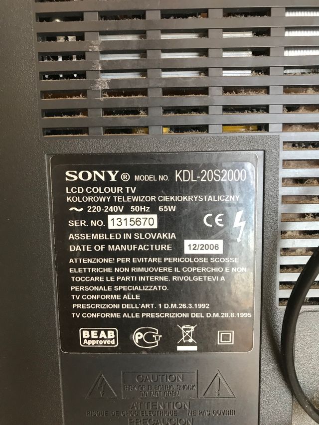 Televisión 20" Sony Bravia