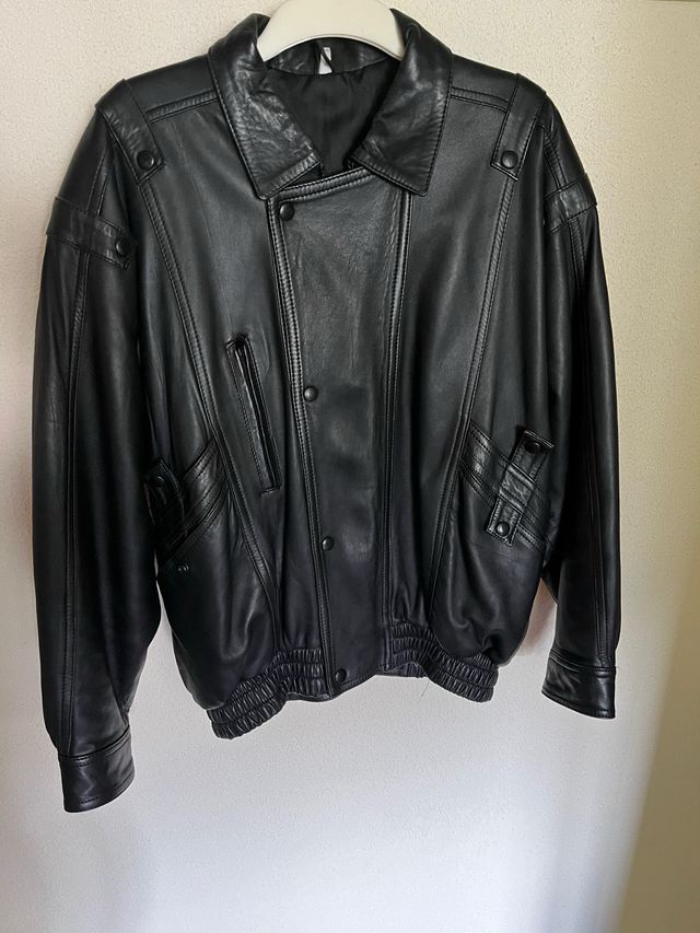 Cazadora cuero autentico, vintage Unisex