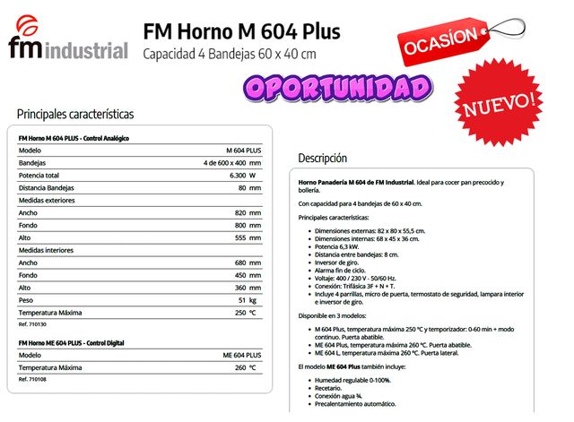 ✅👍 HORNO PAN FM M-604-PLUS 380v. NUEVO✅