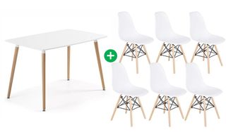 MESA COMEDOR 140CM + 6 SILLAS NÓRDICAS