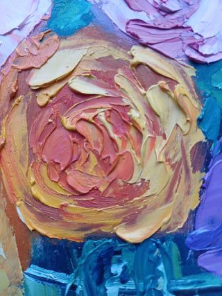 Flores Oleo Sobre Cartón Pintura Original Arte