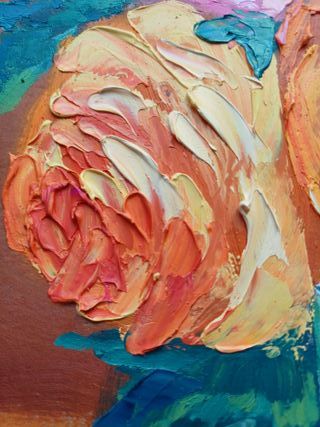 Flores Oleo Sobre Cartón Pintura Original Arte