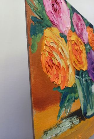 Flores Oleo Sobre Cartón Pintura Original Arte