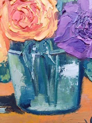 Flores Oleo Sobre Cartón Pintura Original Arte