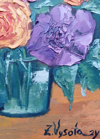 Flores Oleo Sobre Cartón Pintura Original Arte