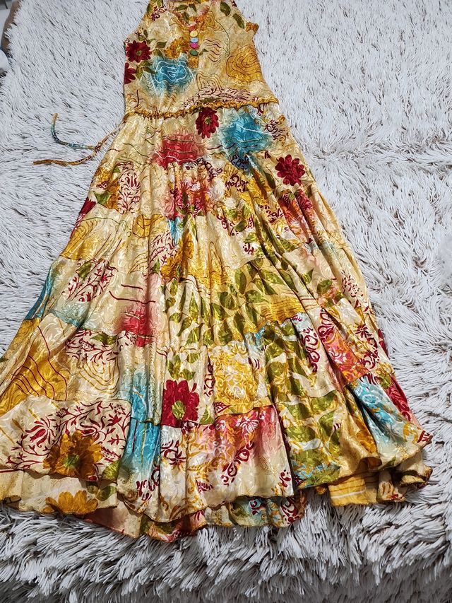 Vestido boho largo sedoso multicolor