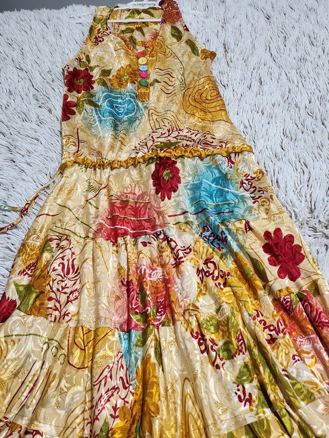Vestido boho largo sedoso multicolor