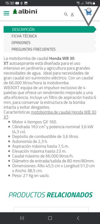 Motobomba gasolina Honda