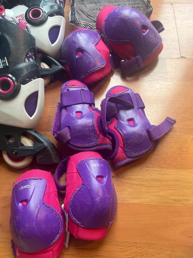 Patines, proteccionea y bolsa decathlon niña