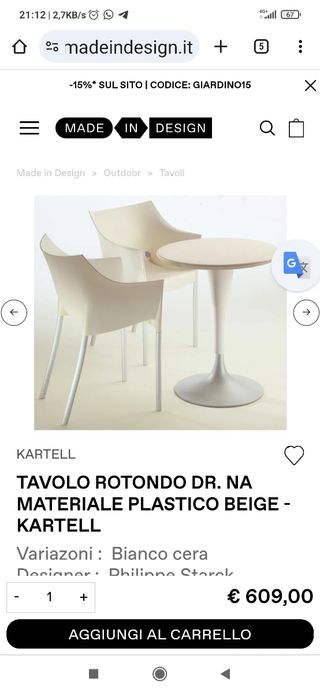 Tavolino rotondo firmato da Philippe Stark