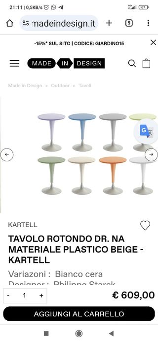 Tavolino rotondo firmato da Philippe Stark