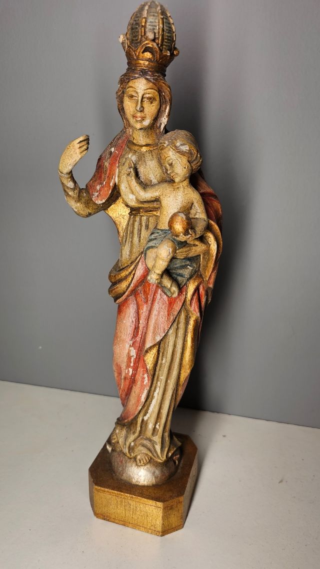 Talla de madera antigua virgen Maria y niño Jesús