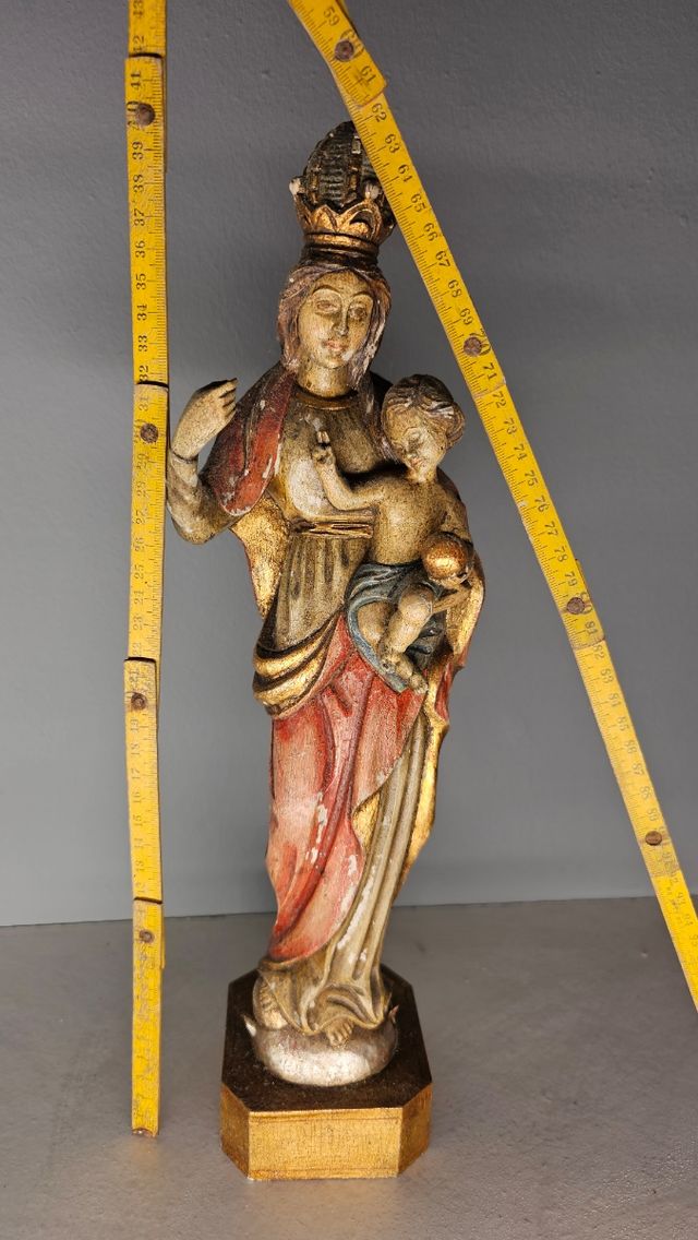 Talla de madera antigua virgen Maria y niño Jesús