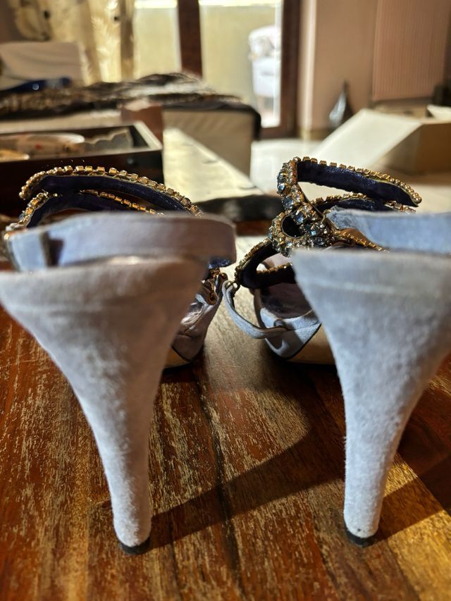 Sandali gioiello camoscio azzurro