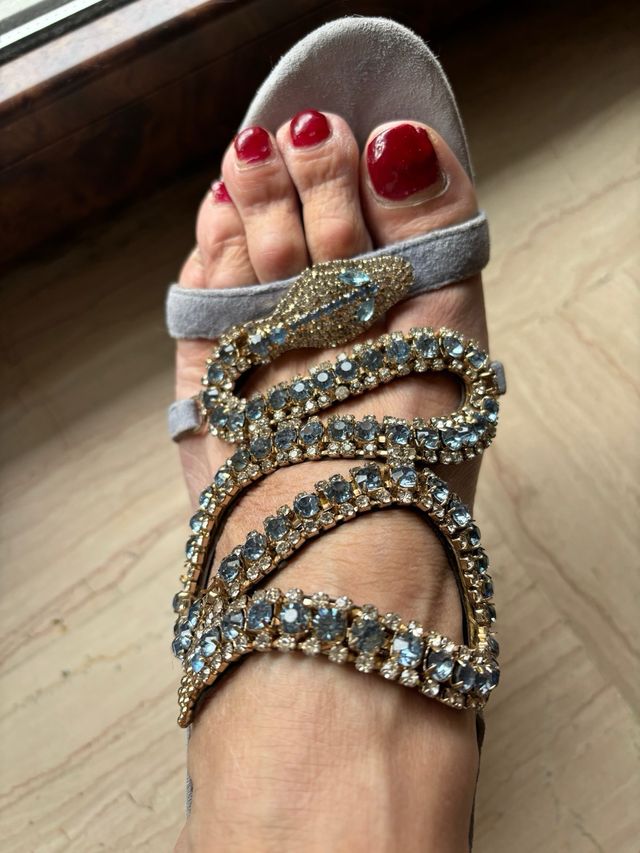 Sandali gioiello camoscio azzurro