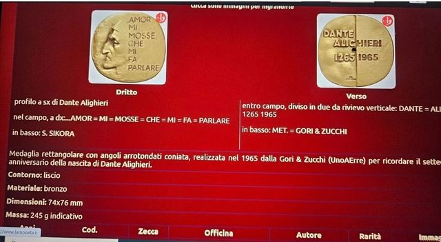 Medaglia del 1965 anniversario Dante