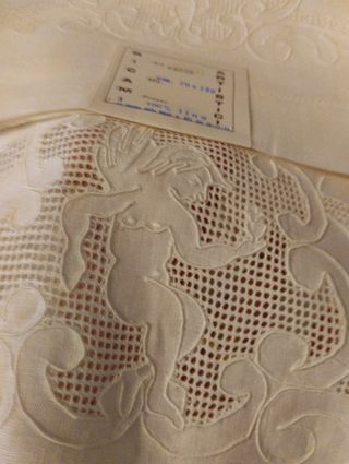 Asciugamani di lino con angeli. Vintage