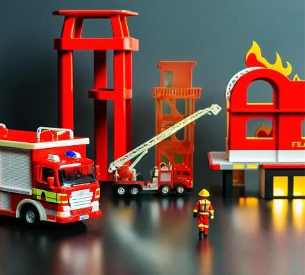 Parque de Bomberos y 2 Bomberos con Herramientas