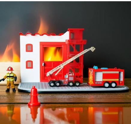 Parque de Bomberos y 2 Bomberos con Herramientas