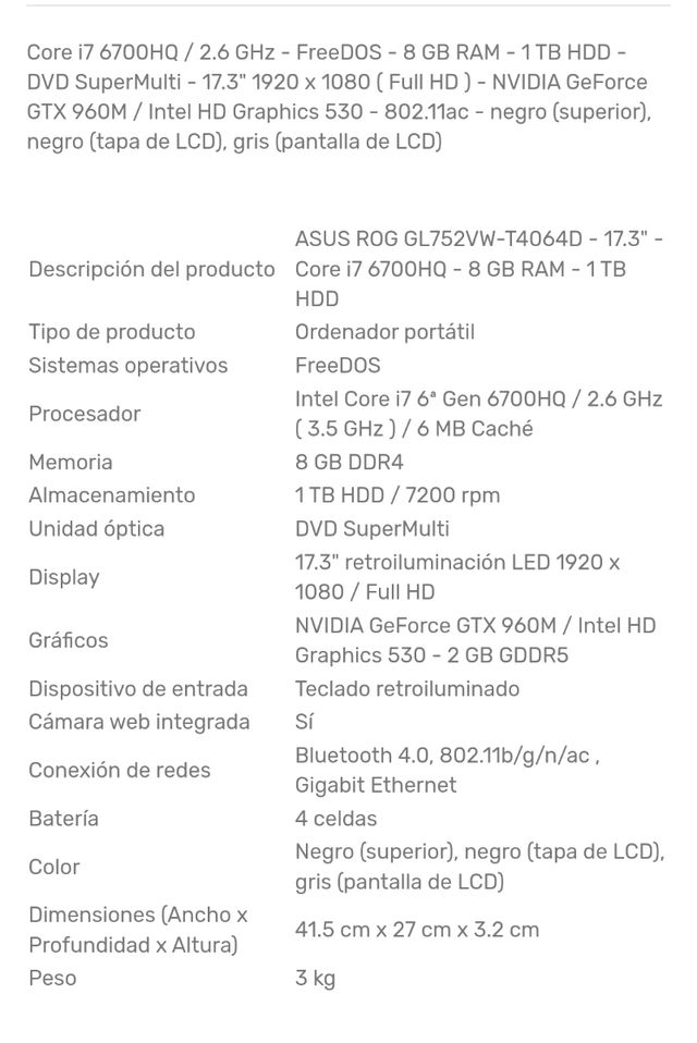 PC Asus Republic Of Gamers (Portátil)