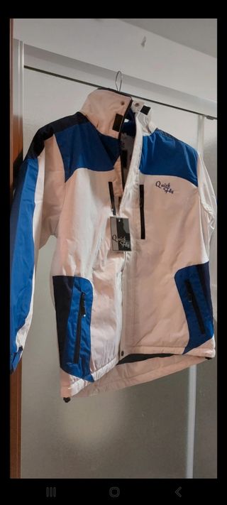 Giacca sci bianca e blu con cappuccio