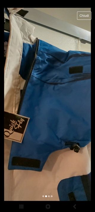 Giacca sci bianca e blu con cappuccio