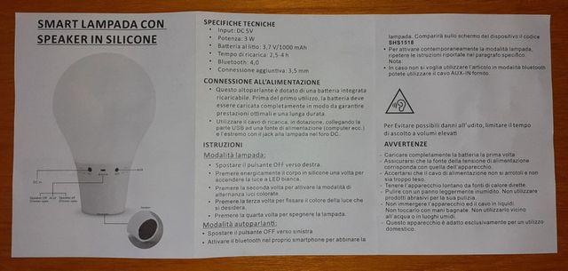 Lampada Smart a Led Multicolore con Speaker