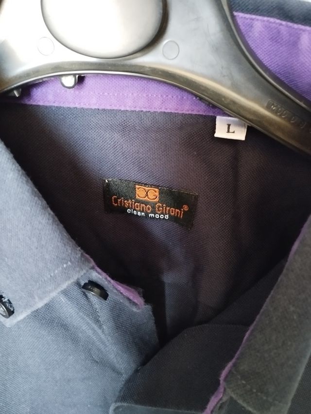 CAMICIA NERA CON COLLETTO VIOLA taglia L