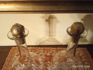 Coppia bottiglie d'epoca in vetro soffiato