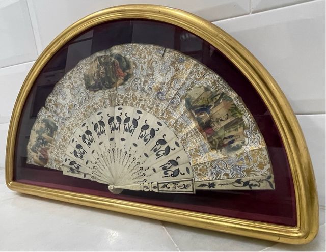 ANTIGUO ABANICO ISABELINO HUESO SIGLO XIX