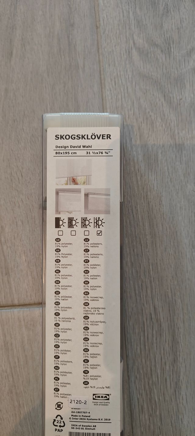 SKOGSKLÖVER Tenda a rullo, bianco, 80x195 cm