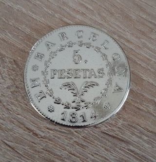 MONEDA 5 PESETAS BARCELONA 1814.🪙