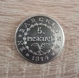 MONEDA 5 PESETAS BARCELONA 1814.🪙