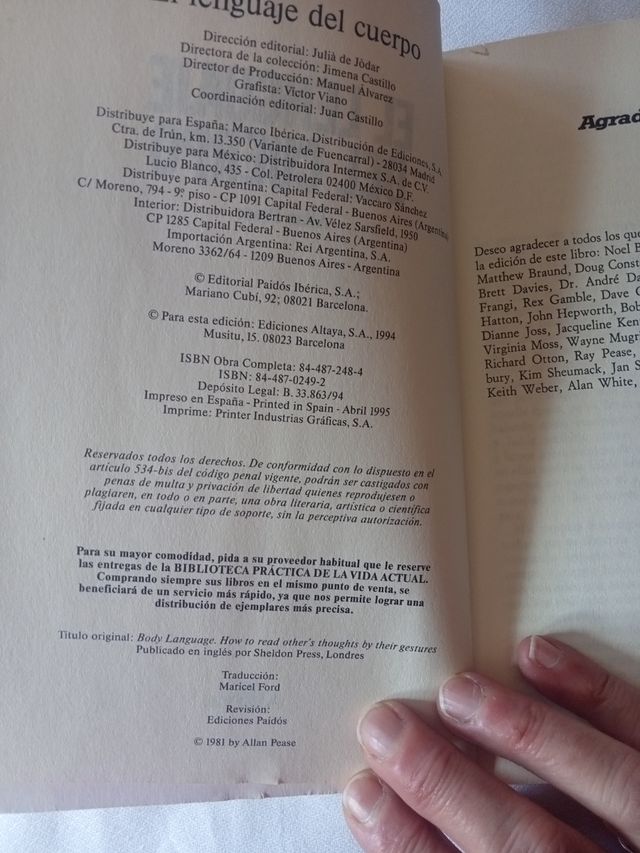 libro " El lenguaje del cuerpo"