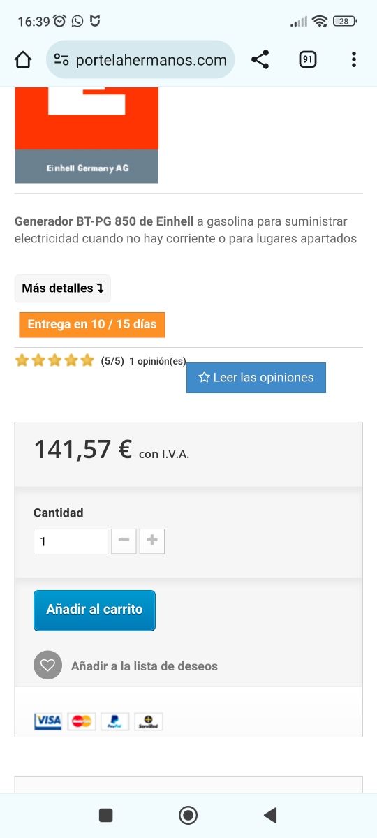 Generador Einhell no enciende